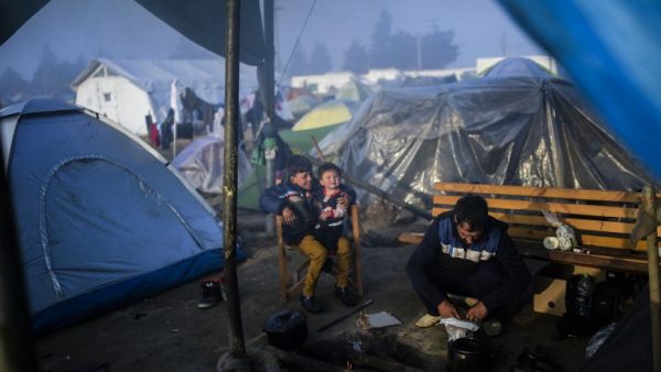 Refugee children are seen at a makeshift camp near the village of Idomeni not far from the Greek-Macedonian border. (AFP/File)