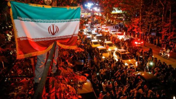 Iranians took to the streets to celebrate the night after the nuclear deal Tuesday. (Twitter)