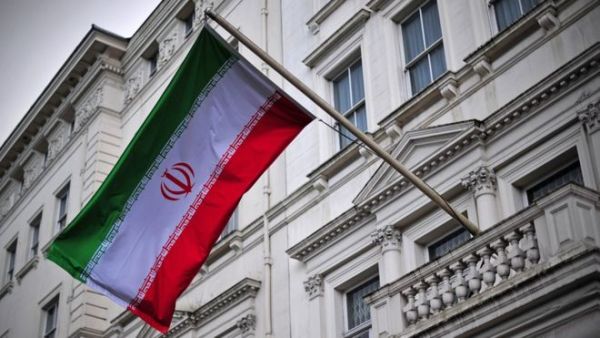 The Iranian flag outside Iran's embassy in London. (AFP/File)