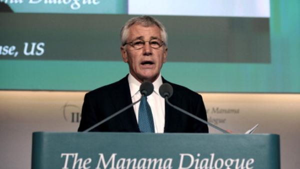 US Secretary of Defense Chuck Hagel speaks during the 9th International Institute for Strategic Studies (IISS) Regional Security Summit in the Bahraini capital Manama on December 7, 2013. [AFP]
