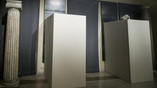 The ancient naked statues were hidden from the Iranian president’s view during his official visit to Rome. (Twitter)