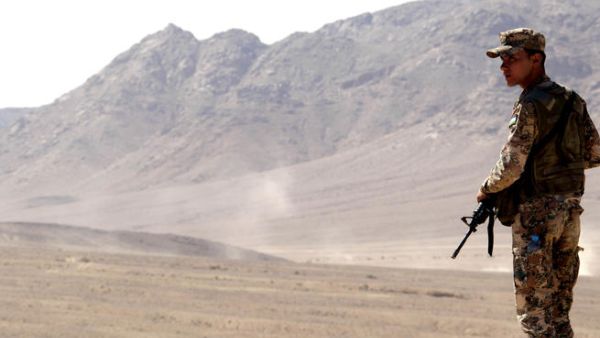  A soldier looks on during the "Eager Lion" military exercise at al-Quwiera near Aqaba city, 290 km (180 miles) south of Amman, on June 19, 2013. Some 8,000 personnel from 19 different nations, including the US, were part of the exercise. (Source: AFP)
