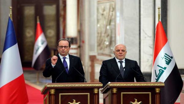 الرئيس الفرنسي فرانسوا أولاند ورئيس الوزراء العراقي حيدر العبادي