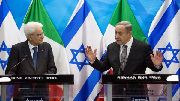 رئيس الوزراء الإسرائيلي، بنيامين نتنياهو والرئيس الايطالي سيرجيو ماتاريلا