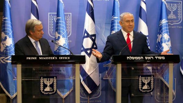 نتنياهو وأنطونيو غوتيريش الأمين العام للأمم المتحدة