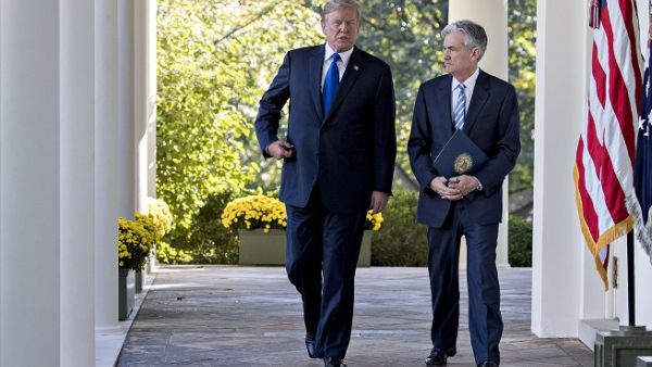 President Donald Trump and Jerome Powell, governor of the U.S. Federal Reserve and Trump's nominee for chairman of the Federal Reserve, walk to a nomination announcement in the Rose Garden of the White House in Washington, on November 2, 2017. (Saul Loeb/ AFP)