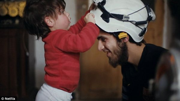 Khatib in one of the scenes from The White Helmets. (Netflix)