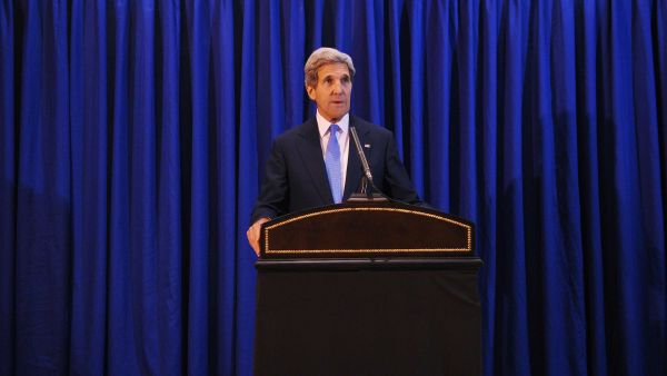  US Secretary of State John Kerry speaks during a press conference at Queen Alia International Airport on July 19, 2013 in the Jordanian capital Amman. (Source: AFP/POOL/MANDEL NGAN)