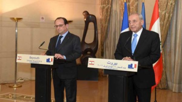 رئيس مجلس النواب اللبناني نبيه بري والرئيس الفرنسي فرانسوا أولاند