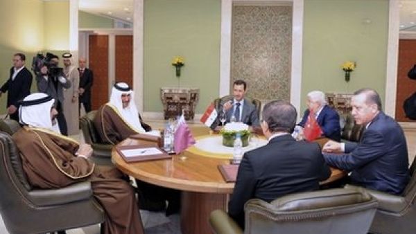 زعماء سوريا وتركيا والسعودية ومعهم وزراء خارجياتهم خلال اجتماعهم في دمشق