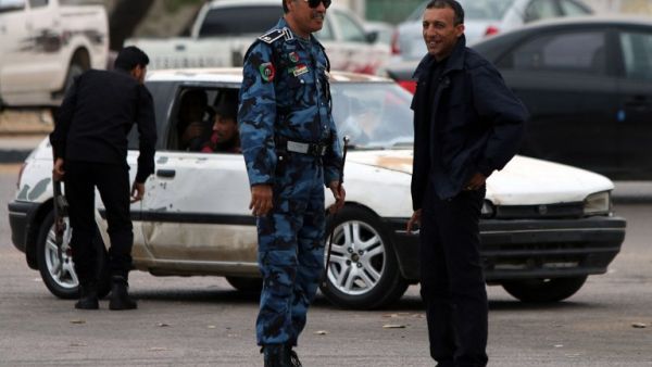 Libyan security forces monitor a protest in Benghazi. (AFP/Abdullah Doma)