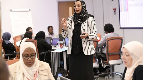 WCM-Q’s Dr. Sohaila Cheema speaking at the systematic review workshop.