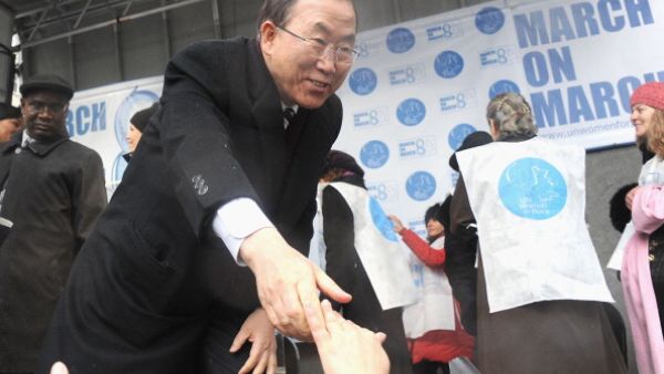 Extending a hand, Ban Ki-moon at a UN event on March 8