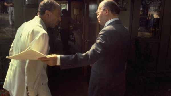Begin (R) and Sadat (L) meet with Carter at Camp David
