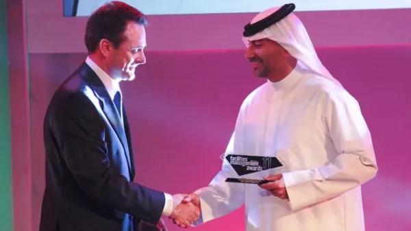 CEO of Bee'ah, Khaled Al Huraimel, receiving the award