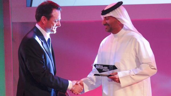 CEO of Bee'ah, Khaled Al Huraimel, receiving the award