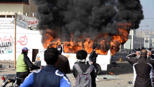 Protesters attacked an electricity company in Port Said, with one building catching fire, according to reports.