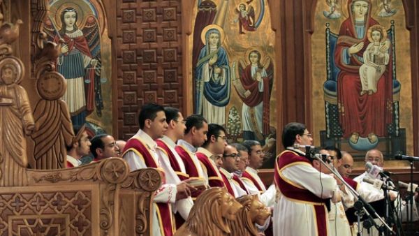 Inside an Egyptian Coptic church.
