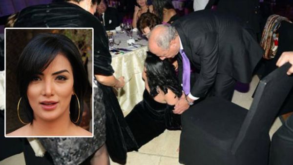 The funny moment Horeya fell off her seat in front of her celeb friends. (Image: Facebook)