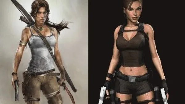 The new 'realistic' Arab version (L) and original Lara Croft (R).