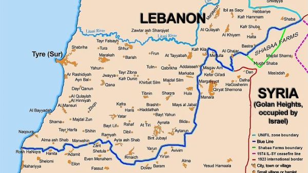 Map showing the Blue Line demarcation line between Lebanon and Israel, established by the UN after the Israeli withdrawal from southern Lebanon after its short 1978 invasion called "Operation Litani". (AFP/Thomas Blomberg)