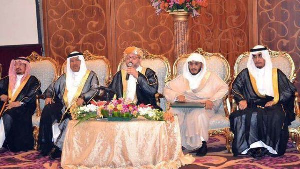 Mohammed Abdu sits alongside Sheikhs at the wedding ceremony of his daughter Reem. (Image: Facebook)