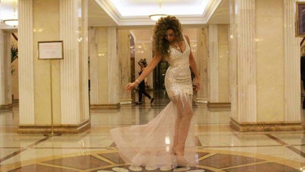 The beautiful Swarovski dress Myms wore in Russia. (Image: Facebook)