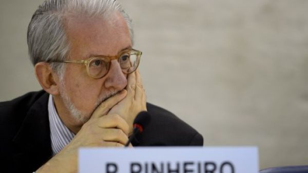The head of the United Nations Independent Commission of Inquiry on Syria, Paulo Sergio Pinheiro shortly before delivering a report to the UN Human Rights Council Geneva. AFP Photo