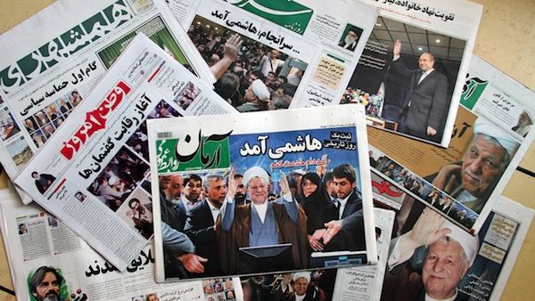 A selection of Iranian newspapers showing the buzz around the former president Rafsanjani. AFP Photo
