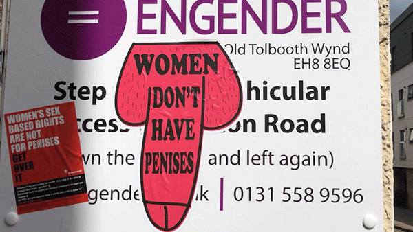 One of the stickers was seen posted at Clerkenwell offices of Stonewall, a charity that campaigns for the equality of the LGBT community. (Twitter) One of the stickers was seen posted at Clerkenwell offices of Stonewall, a charity that campaigns for the equality of the LGBT community. (Twitter)