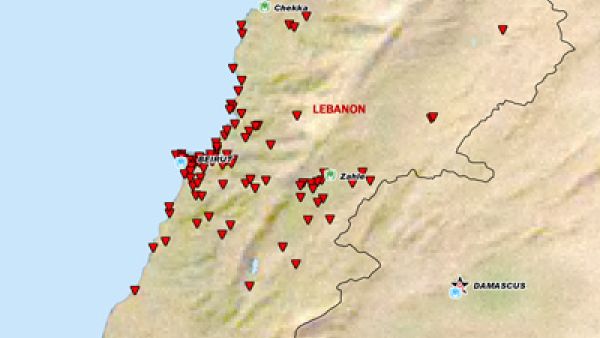 A map depicting refugee locations throughout Lebanon (Source: UNHCR)