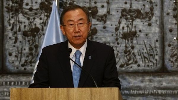 United Nations secretary general Ban Ki-Moon speaks during a joint press conference in Jerusalem on August 16, 2013.(AFP)