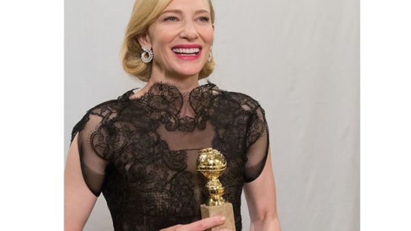 Cate Blanchett with her Golden Globe award in hand (Image: Facebook)