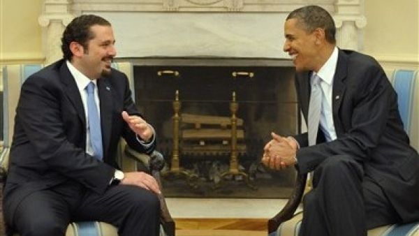 الرئيس الاميركي مستقبلا رئيس الوزراء اللبناني سعد الحريري امس..