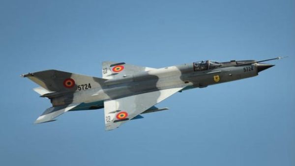An MiG-21 jetfighter, the same model as the one flown into Jordan 