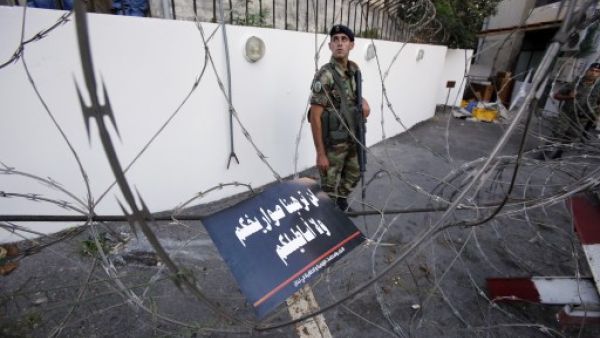 Lebanese soldiers block a road leading to the American embassy in eastern Beirut. (AFP) Lebanese soldiers block a road leading to the American embassy in eastern Beirut. (AFP)