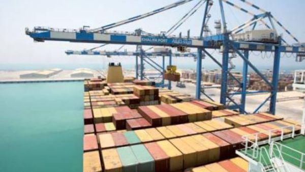 MSC Bari, one of the largest and newest ships in the world, at the Khalifa Port in Taweela as Abu Dhabi Ports company (ADPC) begins the process of relocating containers. Image Credit: Abdul Rahman/Gulf News