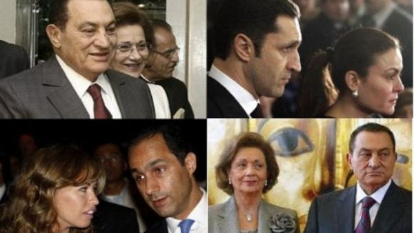 علاء وزوجته (يمين اعلى) وجمال وزوجته (يسار اسفل) ووالداهما حسني مبارك وسوزان ثابت
