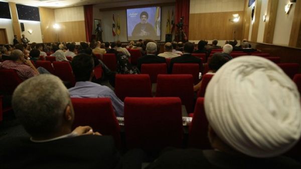 لقطة من المؤتمر الصحفي الذي اعلن فيه نصرالله القرائن/أ.ف.ب