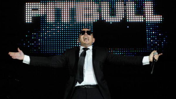 Pitbull on stage during his Dubai concert.