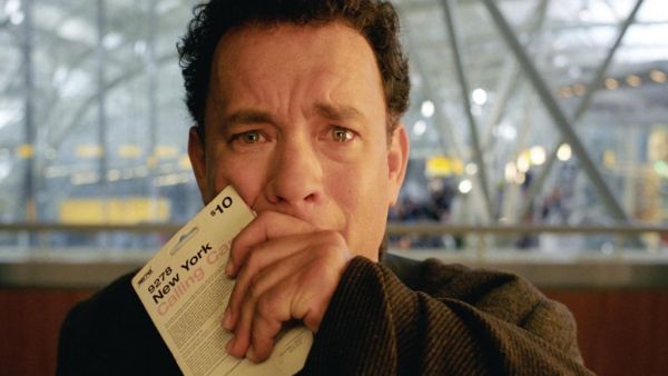 Tom Hanks in movie 'The Terminal' which captures the experience of being stuck 'living' at an airport for longer than
 the usual transit wait...