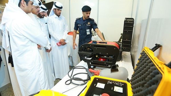 Students learn about the equipment used by the General Directorate of Coast and Border Security during Qatar Career Development Center’s Career Village 2018.