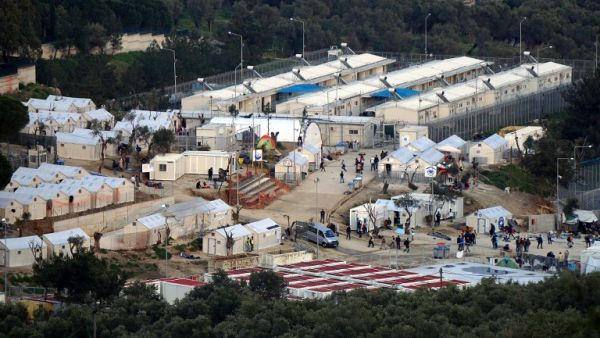 A picture shows a view of the Moria camp for migrants and refugees on the Greek island of Lesbos on March 20, 2016. (AFP/Stringer)