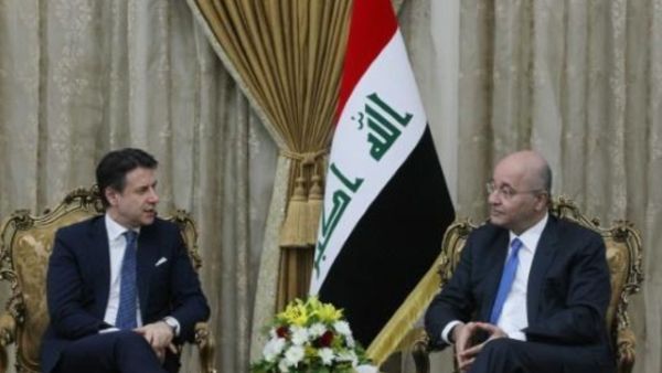 الرئيس العراقي برهم صالح (يمين) يلتقي رئيس الوزراء الإيطالي جوزيبي كونتي في بغداد 
