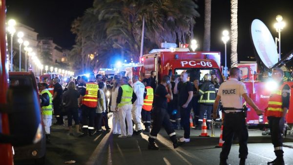 Emergency responders at the scene of the deadly Bastille Day attack in Nice, France. (AFP/Valery Hache)