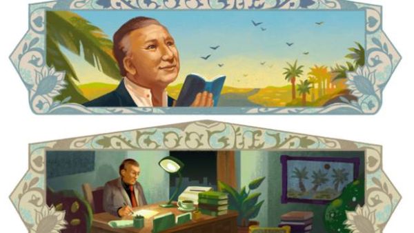 Syrian poet is depicted in four separate doodles marking different cities he lived in. (Google)