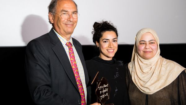 Image Nation CEO Michael Garin, Amena Al Nowais and focus of her film, Omnia. (Seven Media)