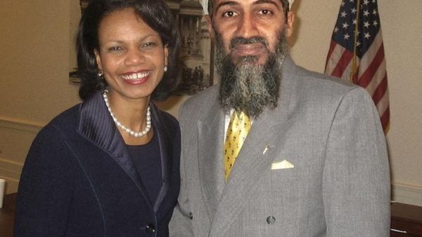 Former al-Qaeda leader Osama bin Laden and former US Secretary of State Condoleezza Rice. (FreakingNews.com)