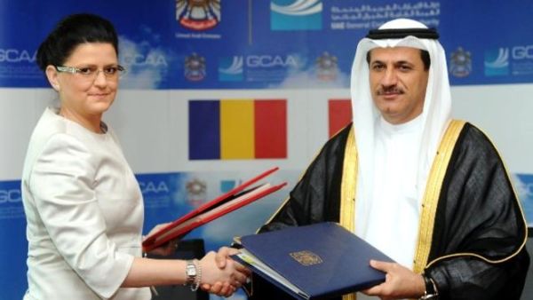 Sultan Al Mansoori, Minister of Economy and Chairman of UAE General Civil Aviation Authority and Anca Daniela BOAGIU, Minister of Transport and Infrastructure of the Republic of Romania Sultan Al Mansoori, Minister of Economy and Chairman of UAE General Civil Aviation Authority and Anca Daniela BOAGIU, Minister of Transport and Infrastructure of the Republic of Romania