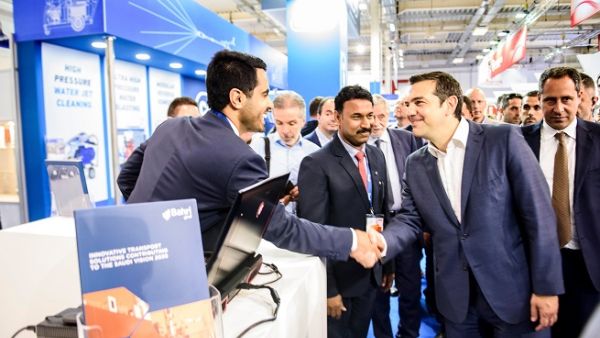 Alexis Tsipras, Prime Minister of Greece visiting Bahri's booth.